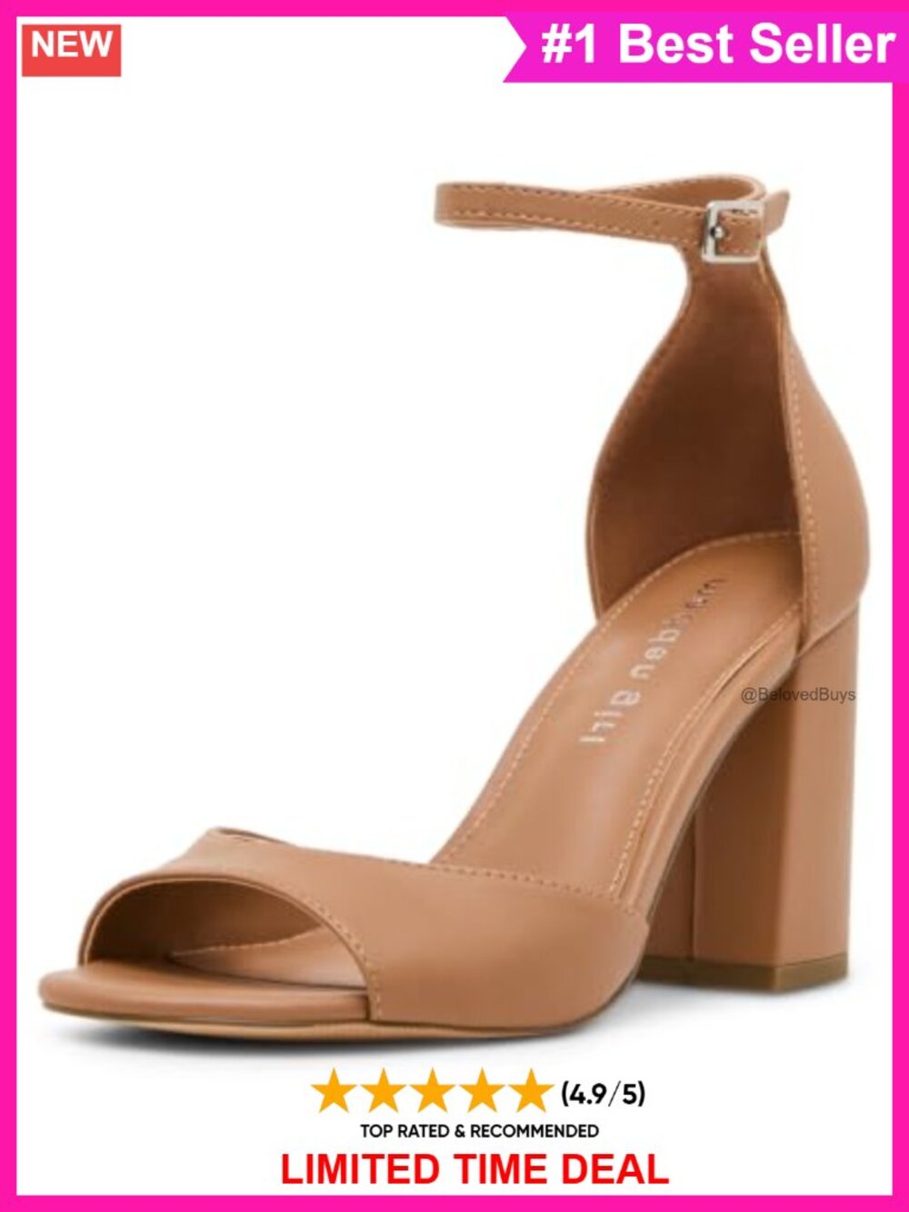 Block Heel Open Toe Sandals with Adjustable Ankle Strap